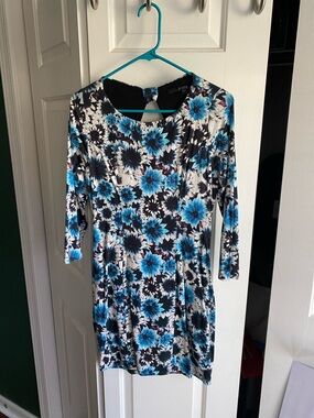 Guess Blue & Black Floral Long Sleeve Dress
